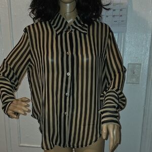 36 Point 5 Black and Tan Striped Blouse